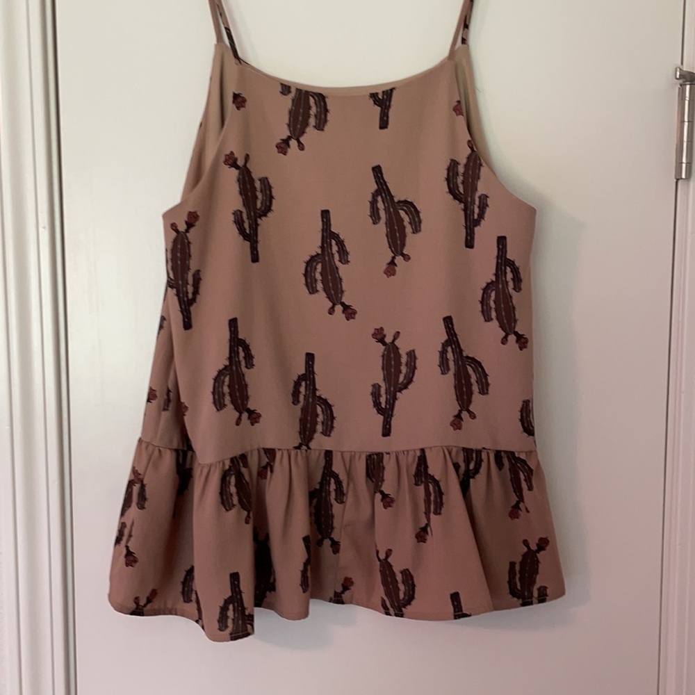 Boho Cactus Peplum Cami Tank Top Small Western Desert Hippie Southwestern Desert - Picture 3 of 6